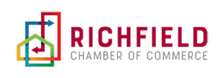 Logo for the Richfield Chamber of Commerce, featuring overlapping red, blue, and green outlined shapes to the left of the organization name in bold red and gray text—perfect for local businesses like elder law attorneys or life care planning services.