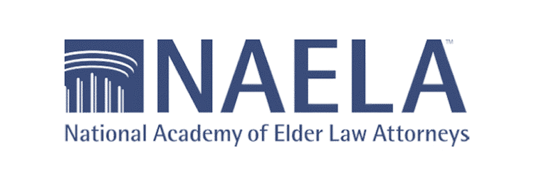 Logo for the National Academy of Elder Law Attorneys (NAELA), featuring a stylized column beside the acronym NAELA and the full name below in blue text, representing expertise in elder law attorney services and Medicaid planning.